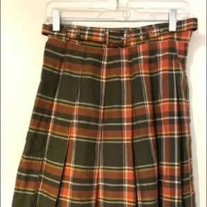 ModCloth Olive Green/Orange Plaid Pleated Skirt 4X